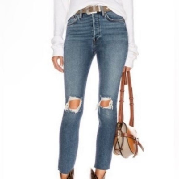 RE/DONE Jeans Women’s Size 25 90s High Rise Ankle Crop in Dusk Destroy - Picture 2 of 12